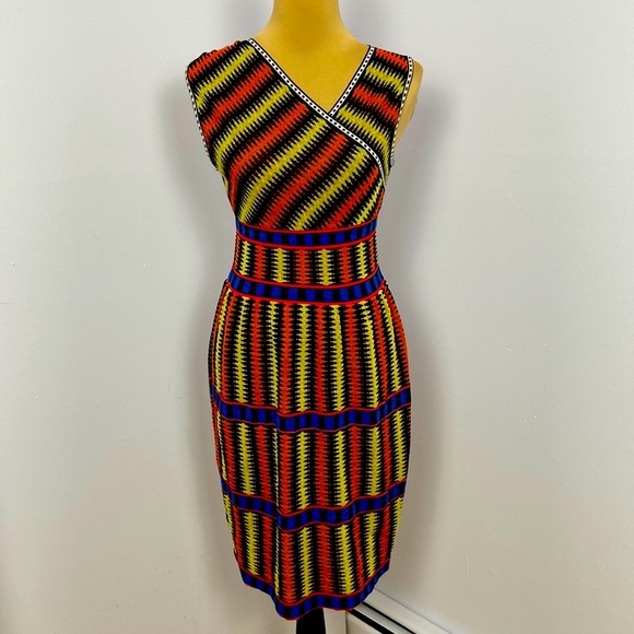 M by Missoni Dresses & Skirts - M Missoni Graphic Knit Asymmetrical Neck Apricot Yellow Black & Cobolt Size XS